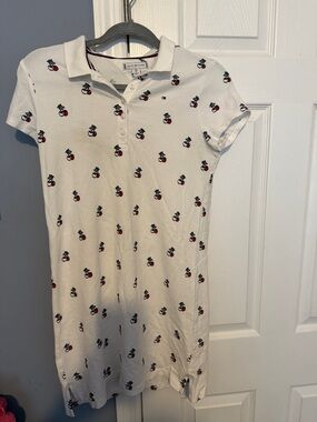 Tommy Hilfiger White Polo with Red & Navy Embroidered Logo Accents
